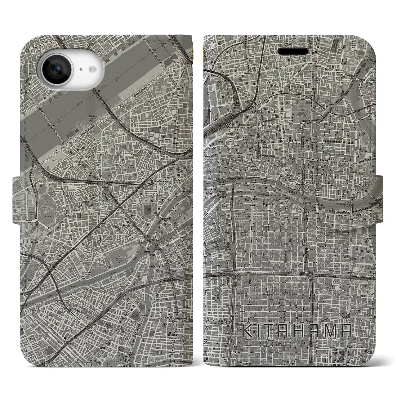 【北浜(大阪府)】地図柄iPhoneケース(手帳タイプ)