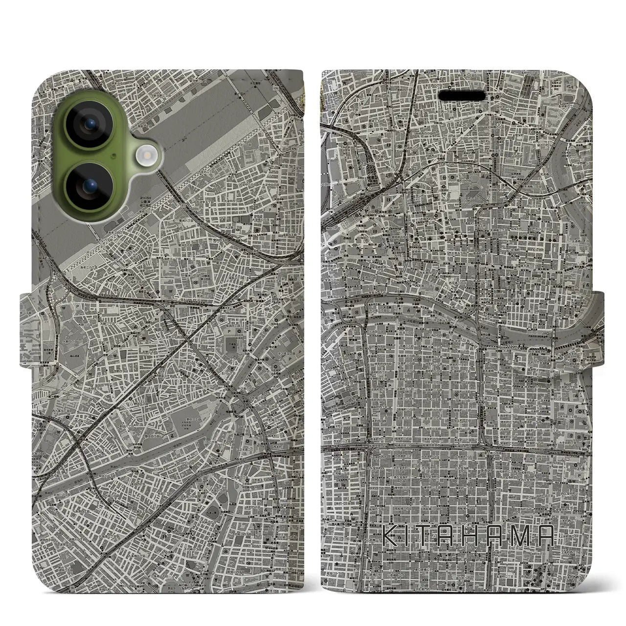 【北浜(大阪府)】地図柄iPhoneケース(手帳タイプ)