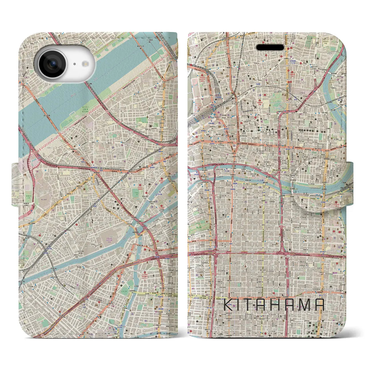 【北浜(大阪府)】地図柄iPhoneケース(手帳タイプ)
