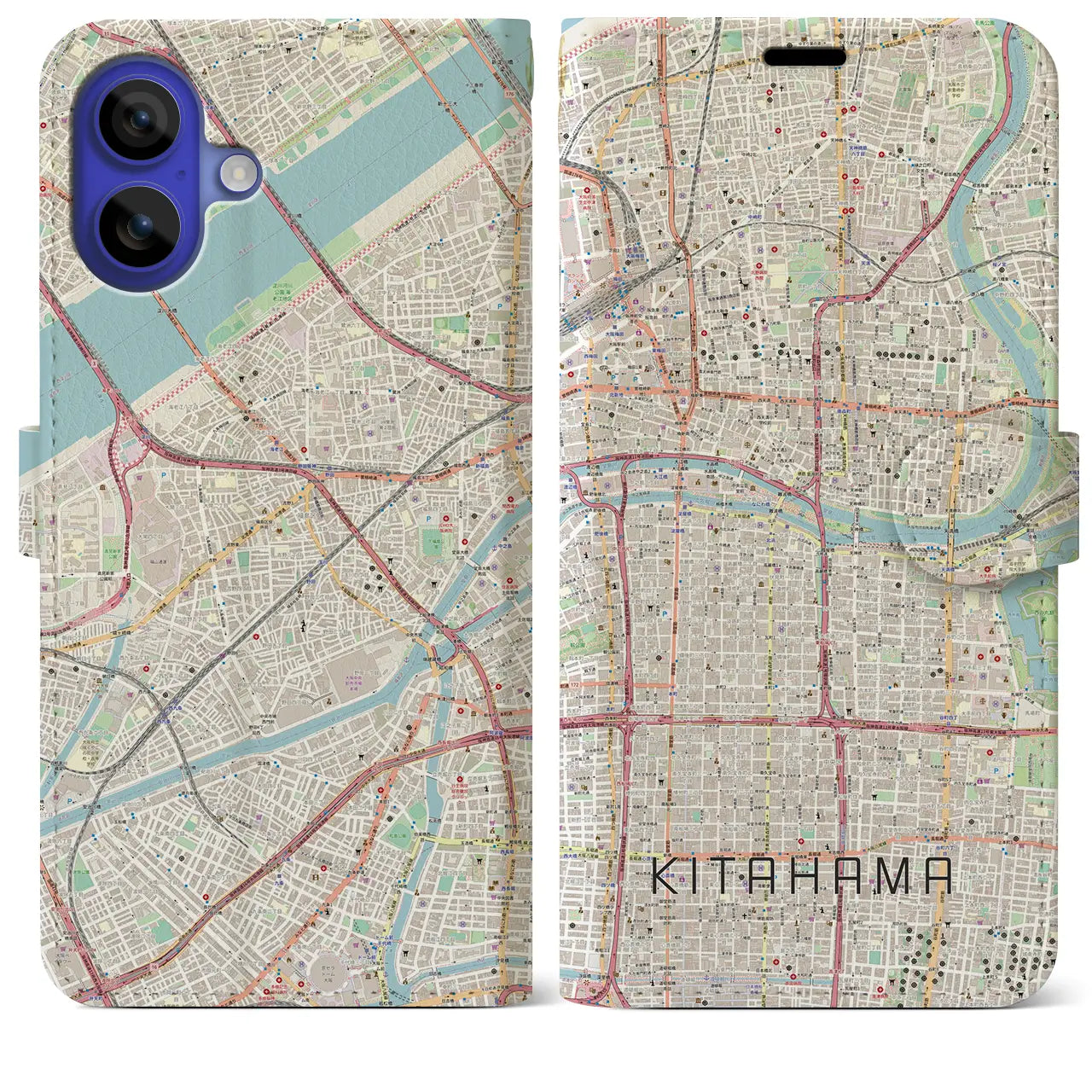 【北浜(大阪府)】地図柄iPhoneケース(手帳タイプ)ナチュラル・iPhone 16 Pro Max 用