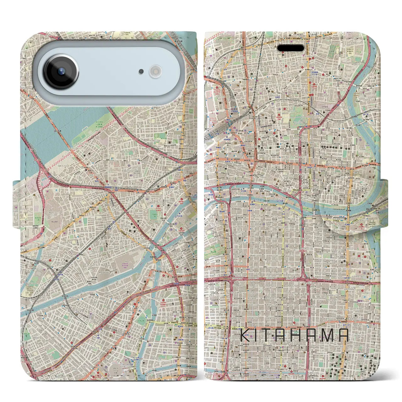 【北浜(大阪府)】地図柄iPhoneケース(手帳タイプ)ナチュラル・iPhone 17 Pro Max 用