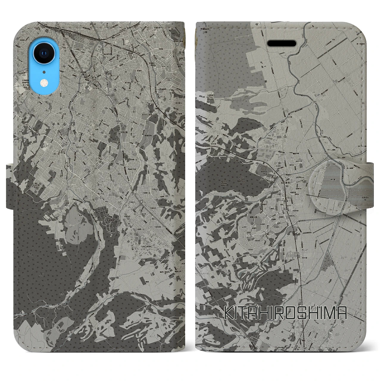 【北広島(広島県)】地図柄iPhoneケース(手帳タイプ)モノトーン・iPhone XR 用