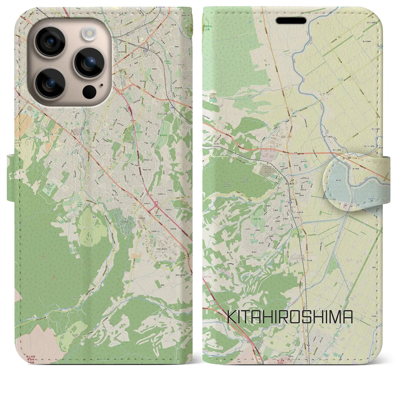 【北広島(広島県)】地図柄iPhoneケース(手帳タイプ)ナチュラル・iPhone 16 Plus 用