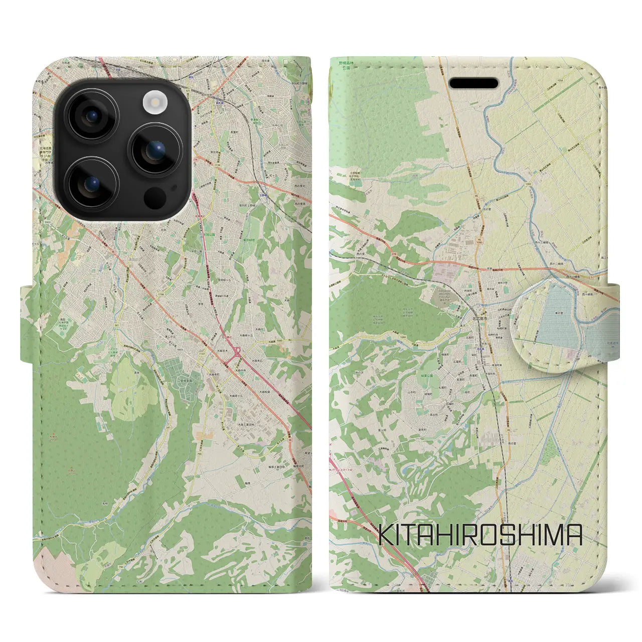 【北広島(広島県)】地図柄iPhoneケース(手帳タイプ)ナチュラル・iPhone 16 用