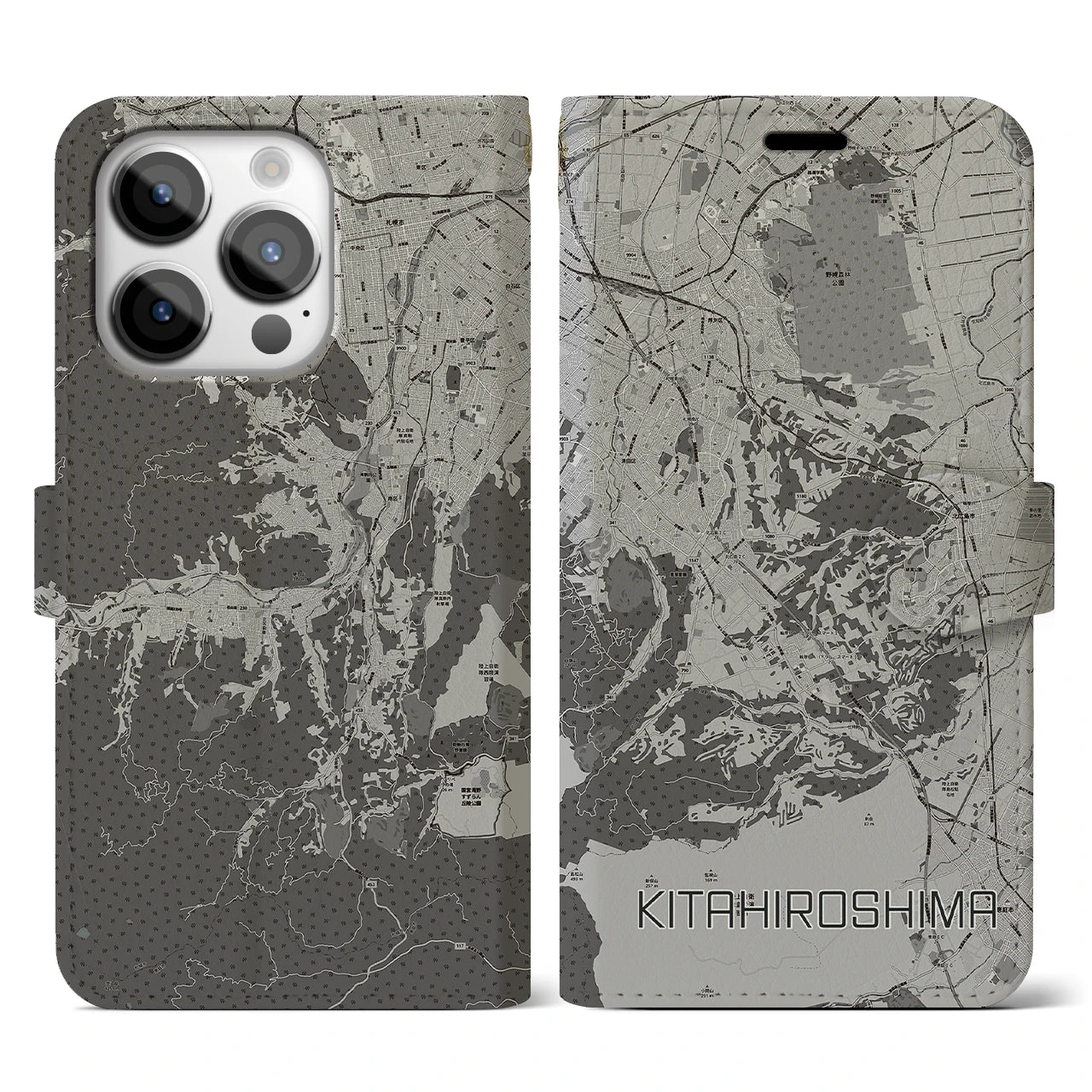 【北広島2(北海道)】地図柄iPhoneケース(手帳タイプ)