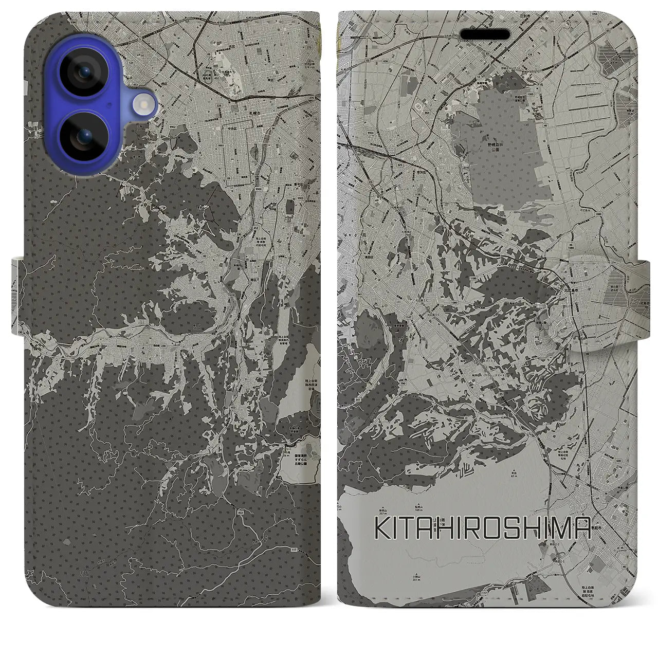 【北広島2(北海道)】地図柄iPhoneケース(手帳タイプ)