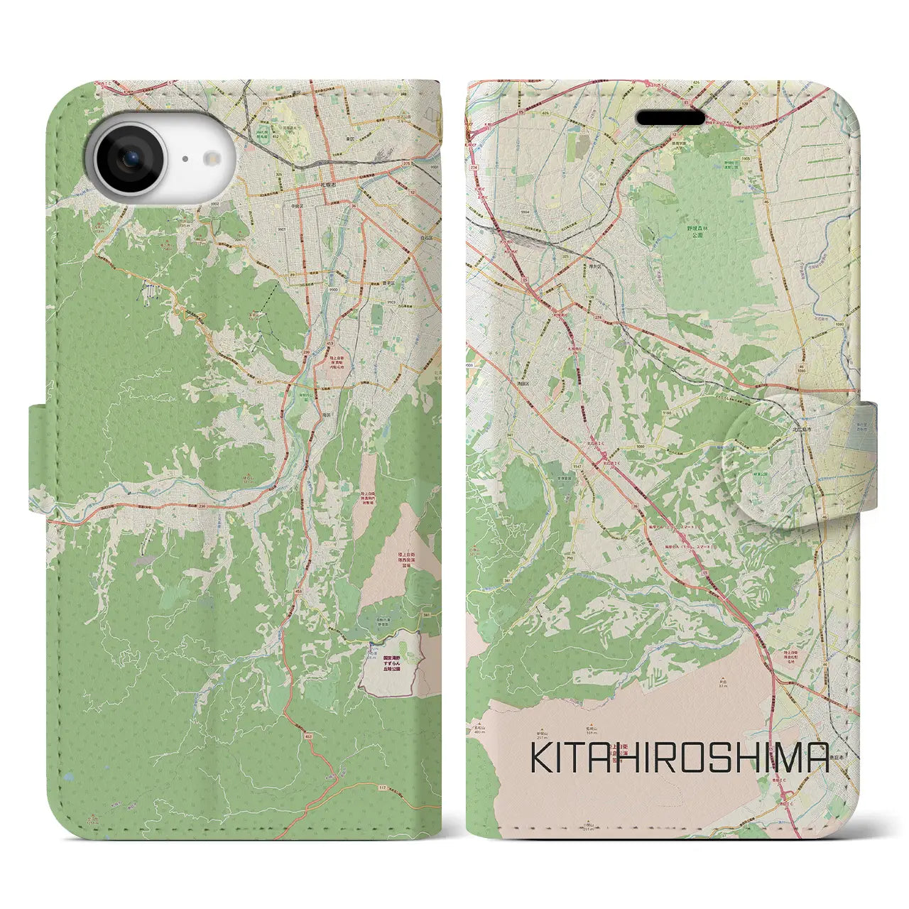 【北広島2(北海道)】地図柄iPhoneケース(手帳タイプ)