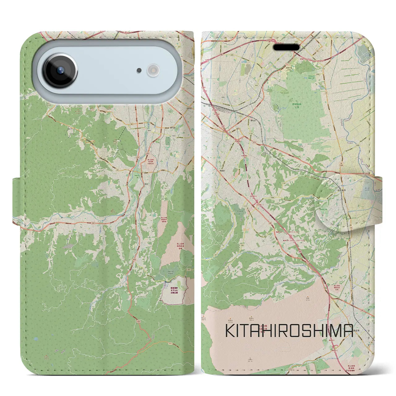 【北広島2(北海道)】地図柄iPhoneケース(手帳タイプ)