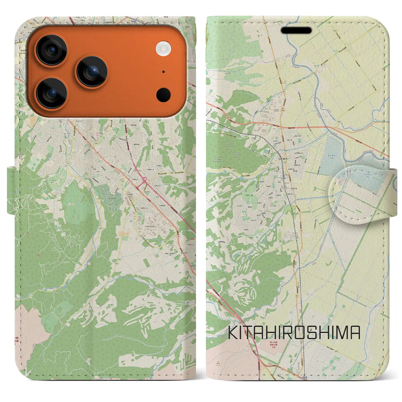 【北広島(北海道)】地図柄iPhoneケース(手帳タイプ)ナチュラル・iPhone 17 Pro Max 用