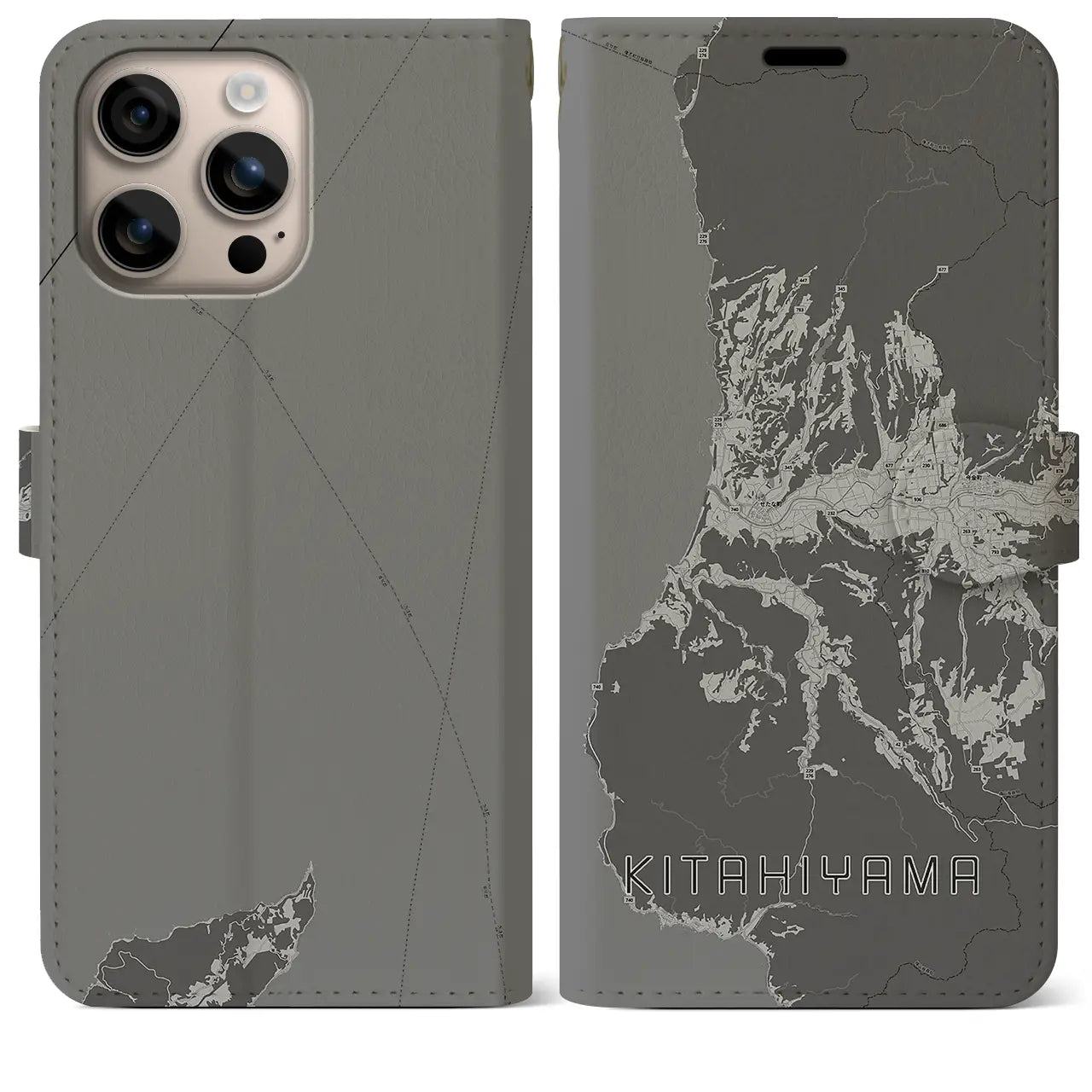 【北檜山(北海道)】地図柄iPhoneケース(手帳タイプ)モノトーン・iPhone 16 Plus 用