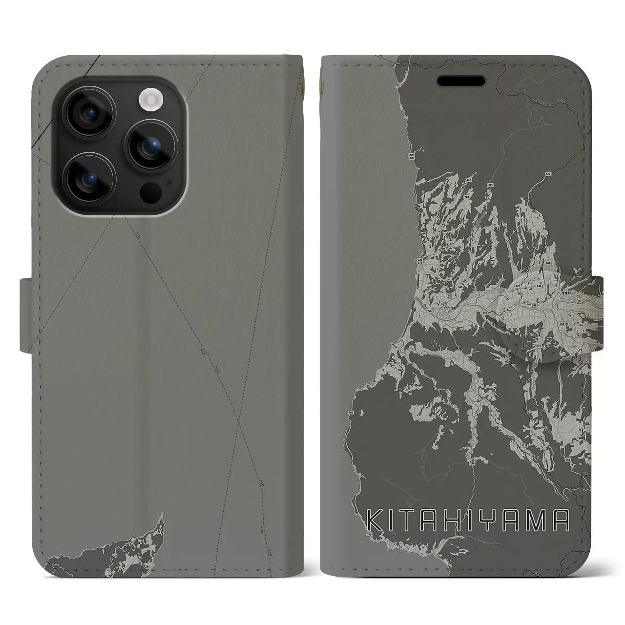 【北檜山(北海道)】地図柄iPhoneケース(手帳タイプ)モノトーン・iPhone 16 用