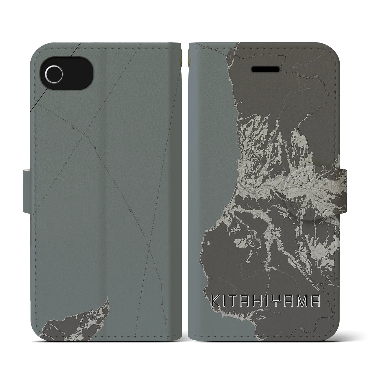 【北檜山(北海道)】地図柄iPhoneケース(手帳タイプ)モノトーン・iPhone SE(第3 / 第2世代) / 8 / 7 / 6s / 6 用