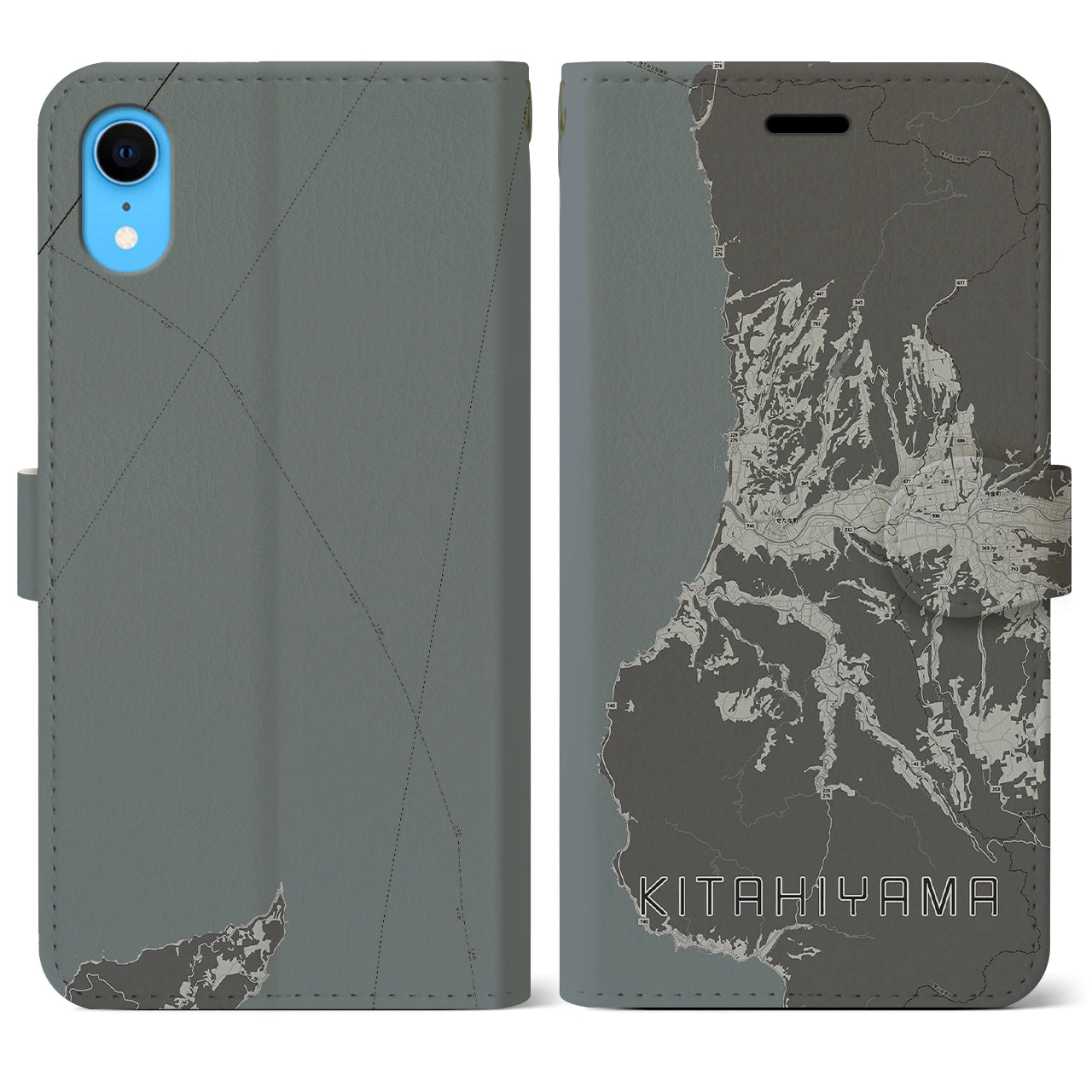 【北檜山(北海道)】地図柄iPhoneケース(手帳タイプ)モノトーン・iPhone XR 用