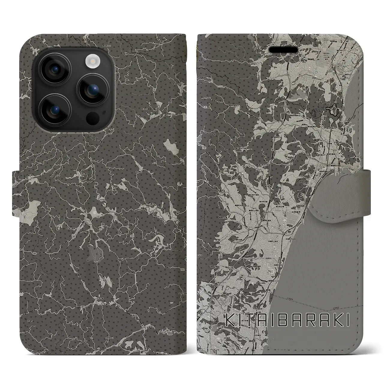 【北茨城(茨城県)】地図柄iPhoneケース(手帳タイプ)モノトーン・iPhone 16 用