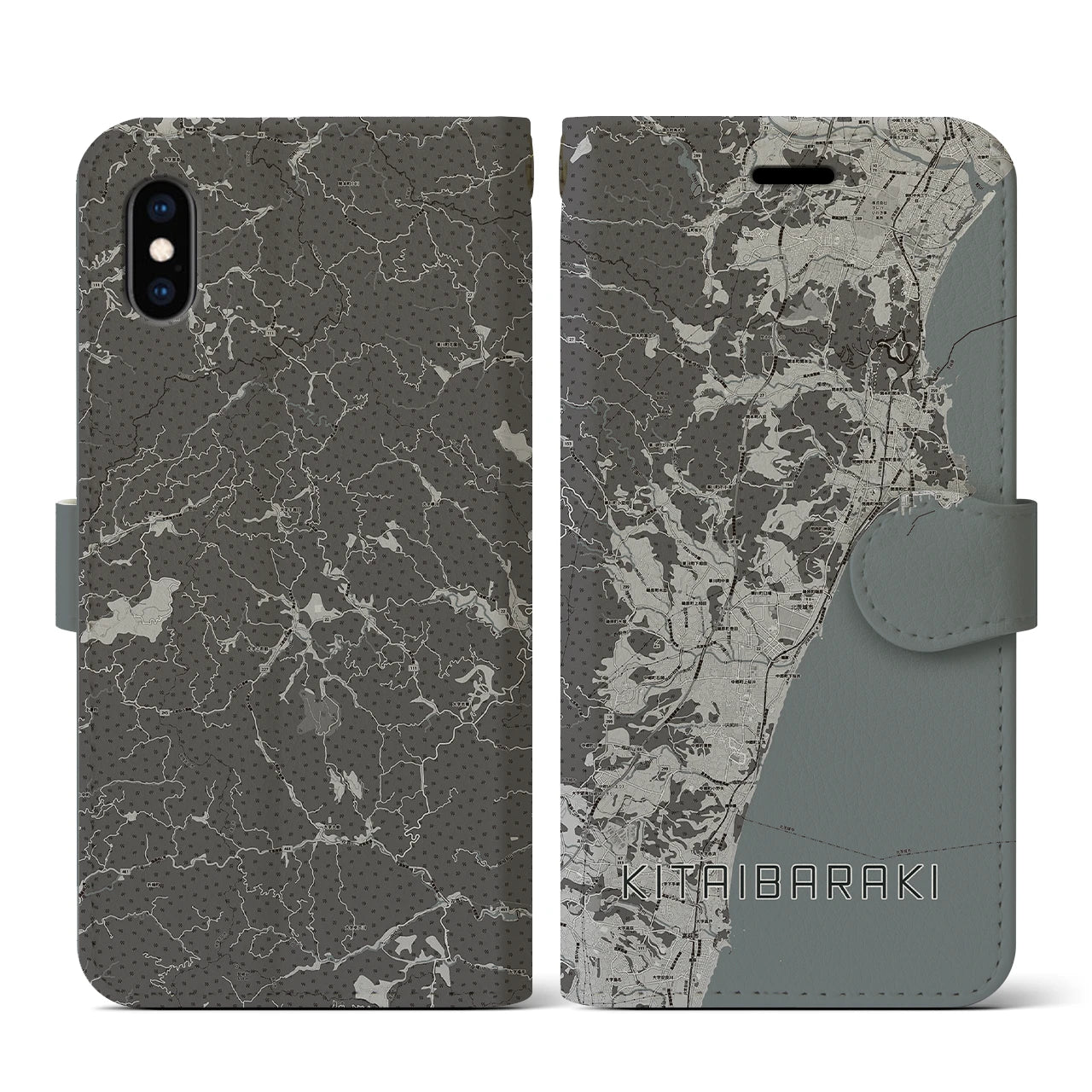 【北茨城(茨城県)】地図柄iPhoneケース(手帳タイプ)モノトーン・iPhone XS / X 用