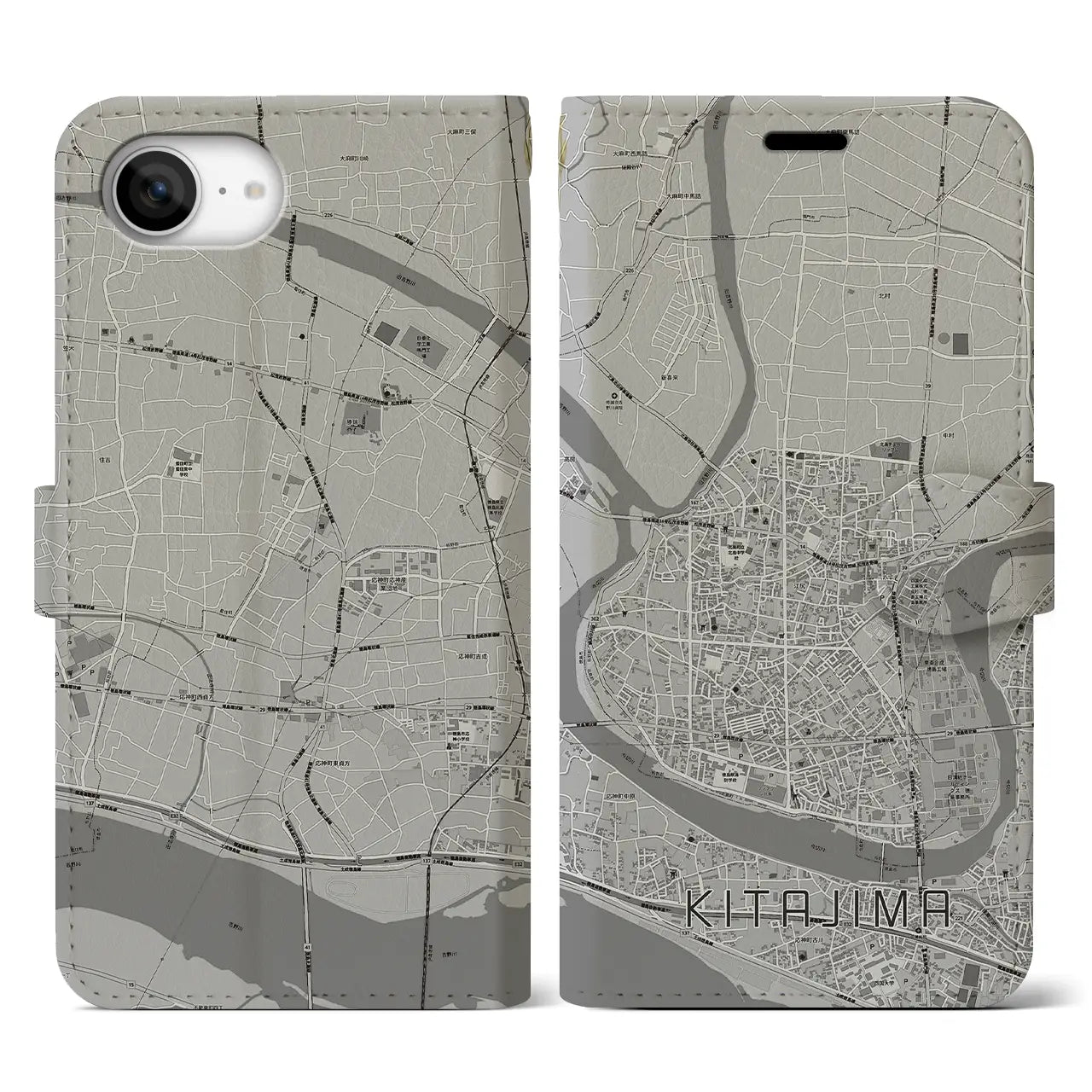 【北島(徳島県)】地図柄iPhoneケース(手帳タイプ)