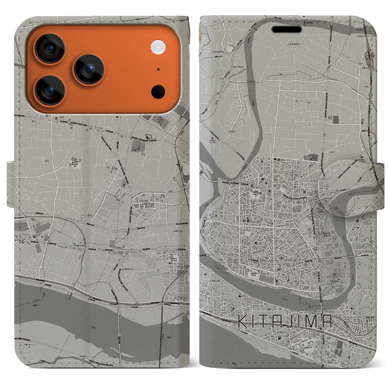 【北島(徳島県)】地図柄iPhoneケース(手帳タイプ)