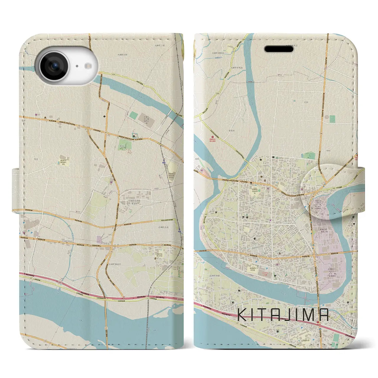 【北島(徳島県)】地図柄iPhoneケース(手帳タイプ)