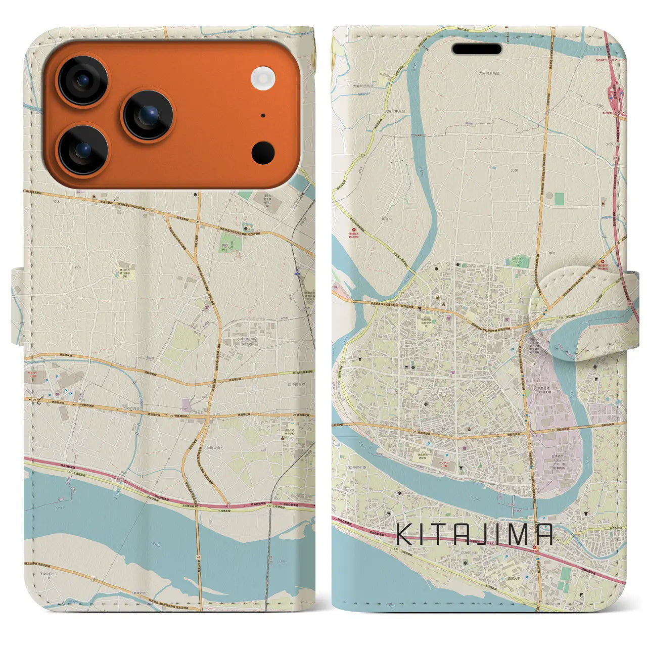 【北島(徳島県)】地図柄iPhoneケース(手帳タイプ)