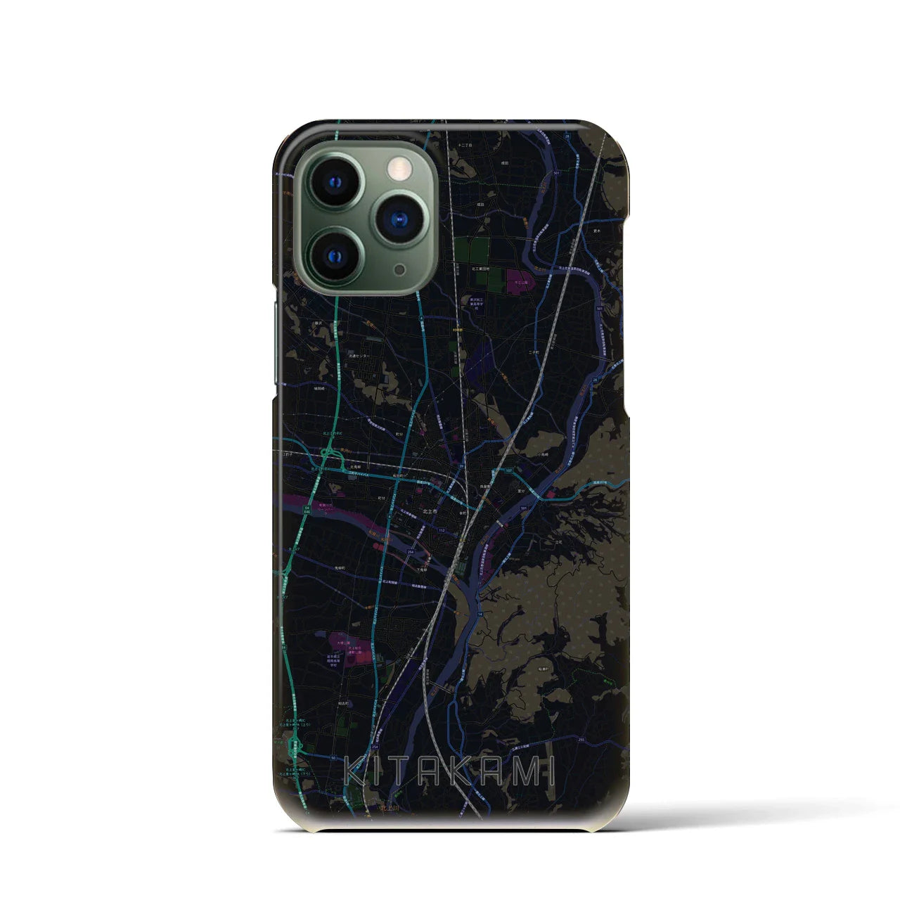 【北上(岩手県)】地図柄iPhoneケース(バックカバータイプ)