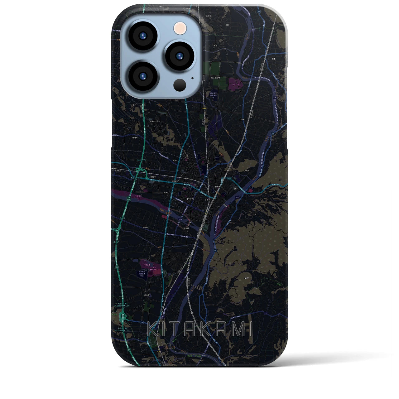 【北上(岩手県)】地図柄iPhoneケース(バックカバータイプ)