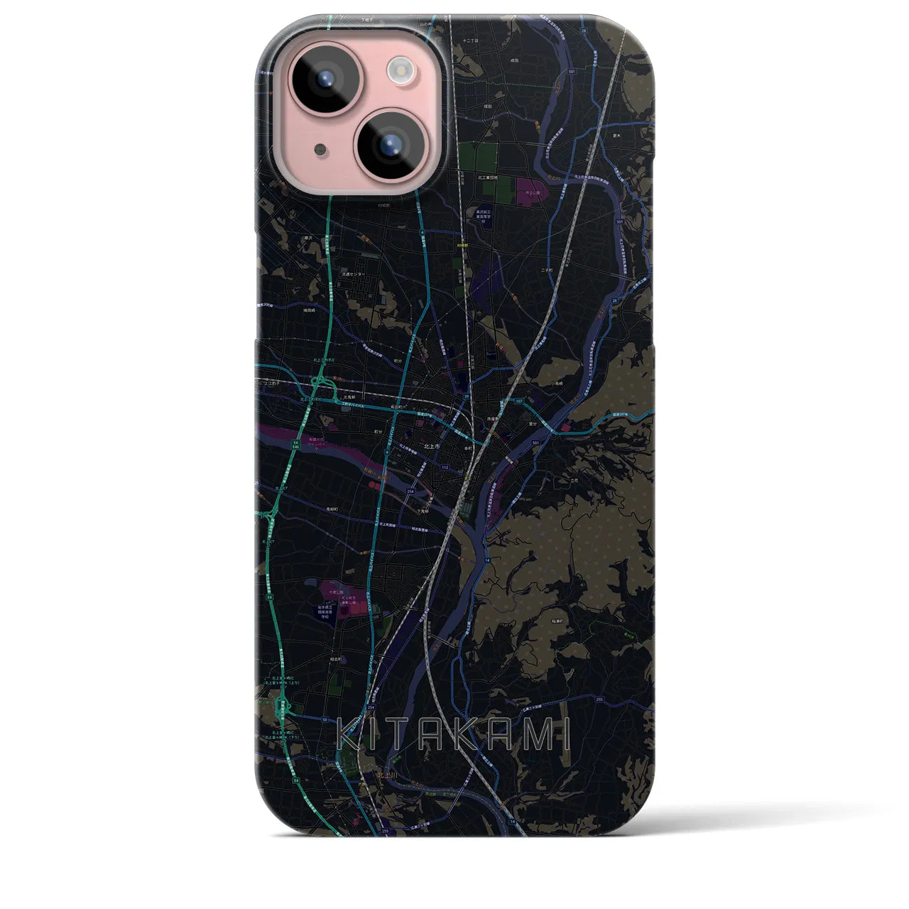 【北上(岩手県)】地図柄iPhoneケース(バックカバータイプ)