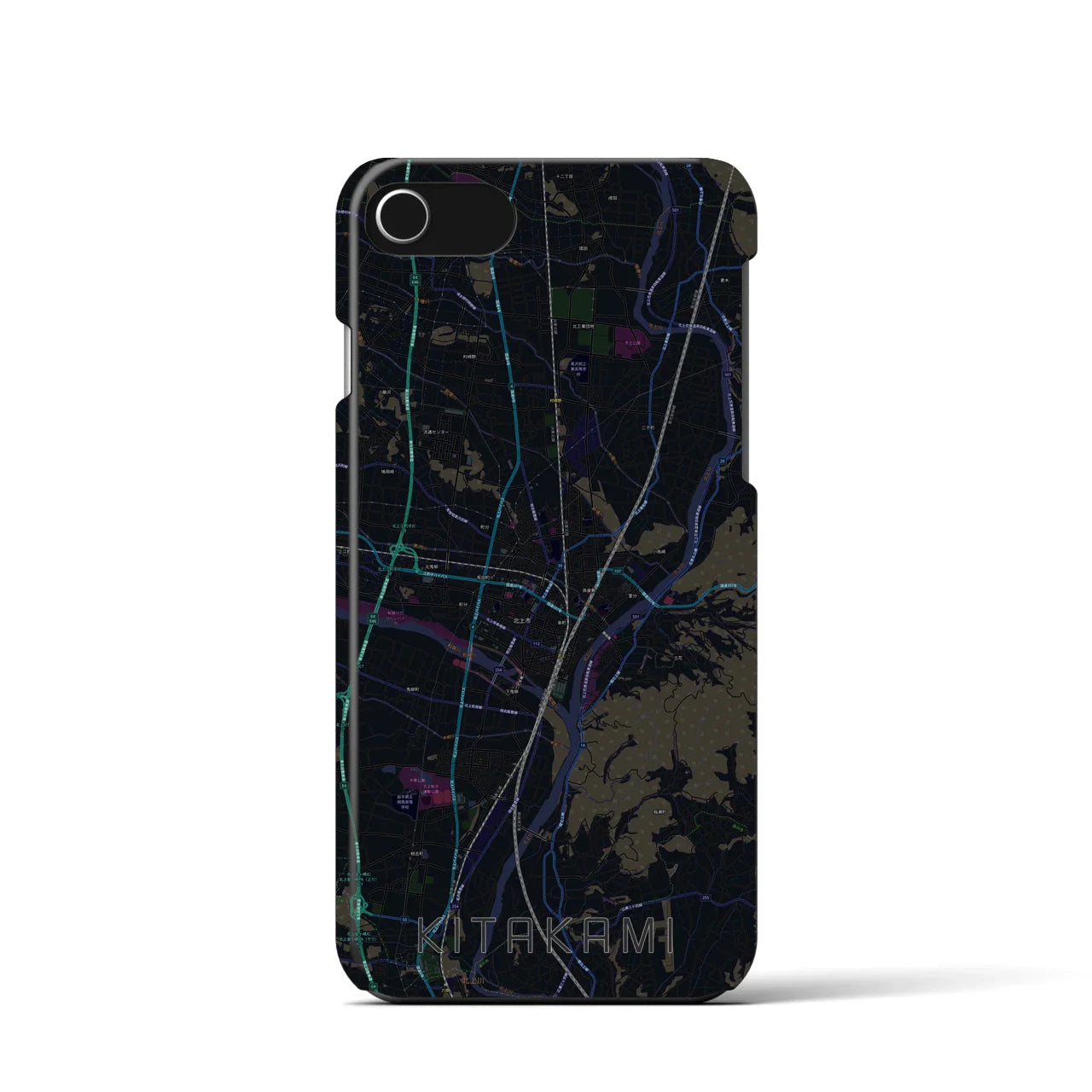 【北上(岩手県)】地図柄iPhoneケース(バックカバータイプ)