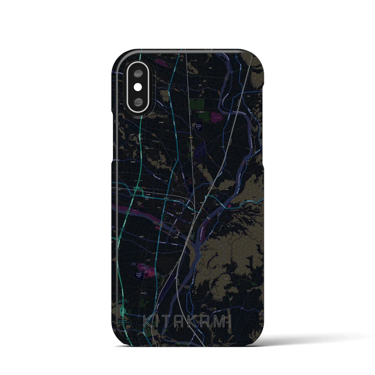 【北上(岩手県)】地図柄iPhoneケース(バックカバータイプ)