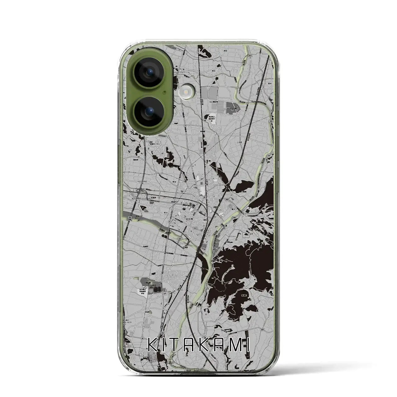 【北上(岩手県)】地図柄iPhoneケース(クリアタイプ)モノトーン・iPhone 17 Pro Max 用