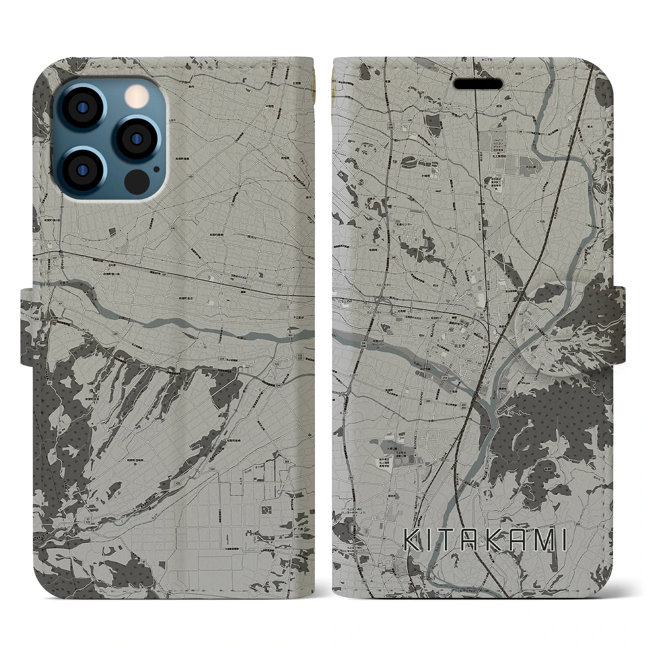 【北上(岩手県)】地図柄iPhoneケース(手帳タイプ)