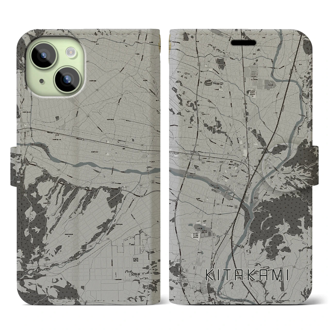 【北上(岩手県)】地図柄iPhoneケース(手帳タイプ)