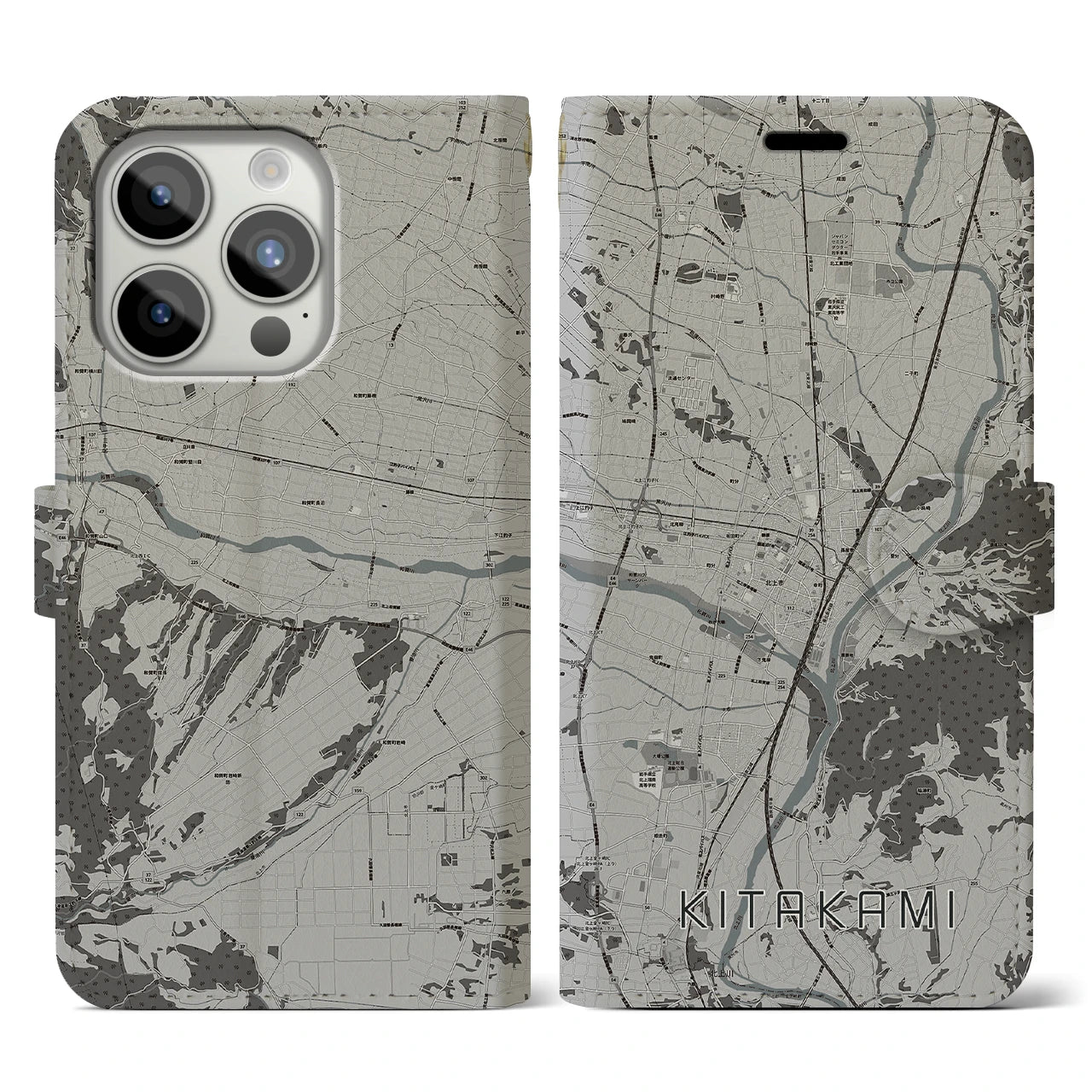 【北上(岩手県)】地図柄iPhoneケース(手帳タイプ)