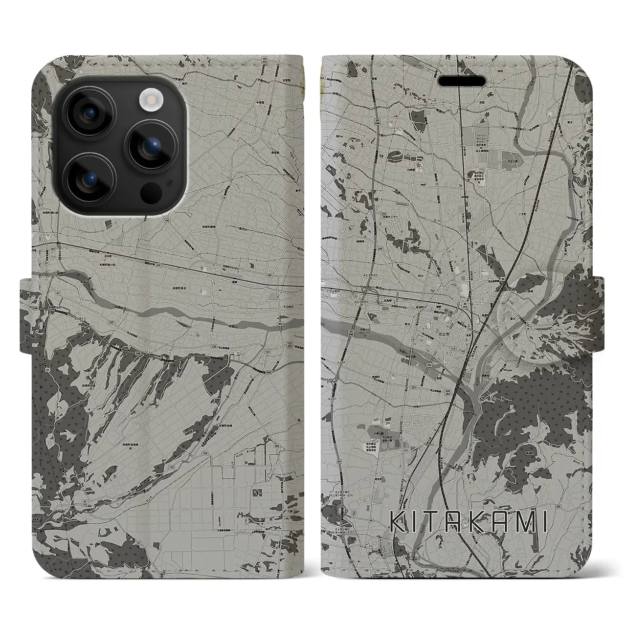 【北上(岩手県)】地図柄iPhoneケース(手帳タイプ)