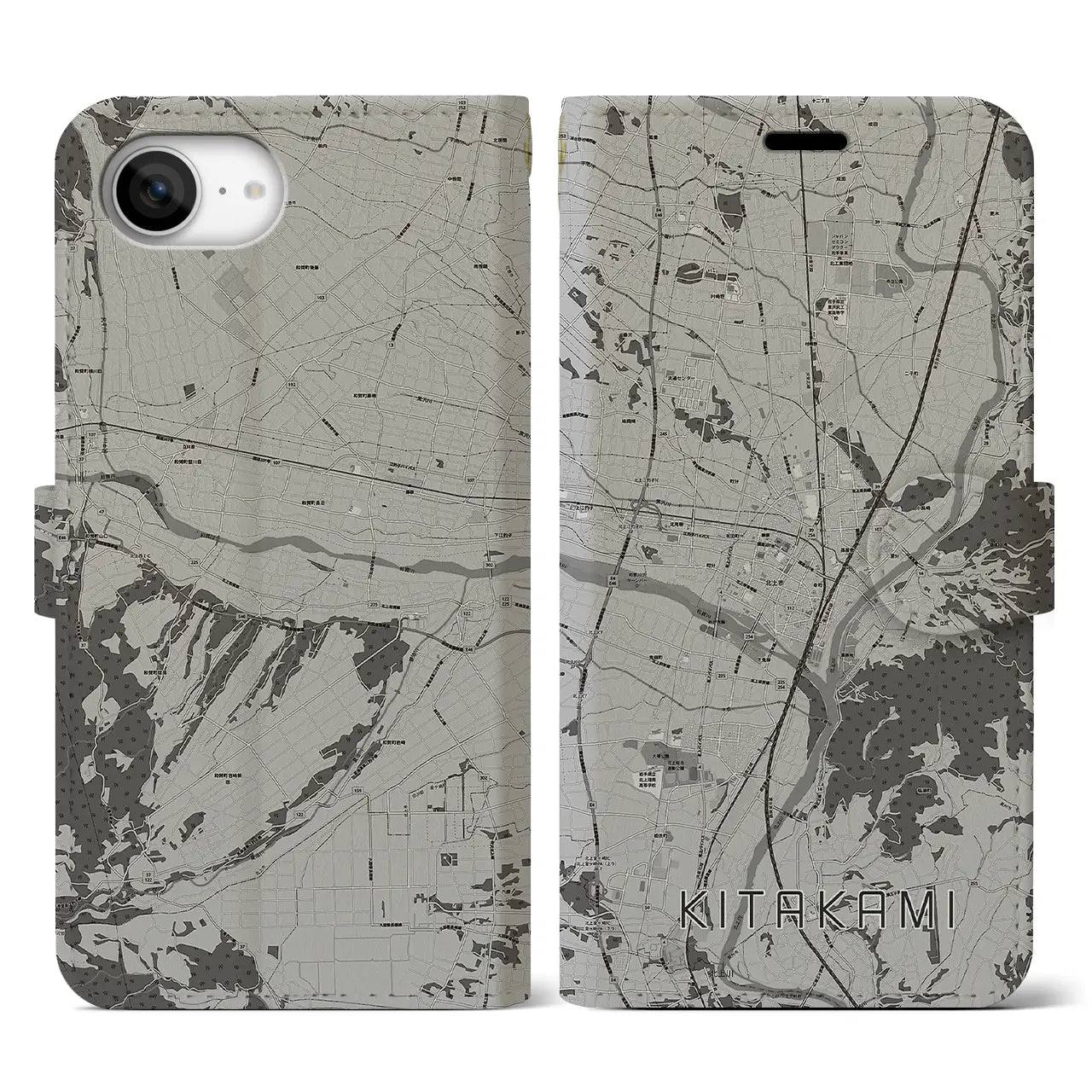 【北上(岩手県)】地図柄iPhoneケース(手帳タイプ)