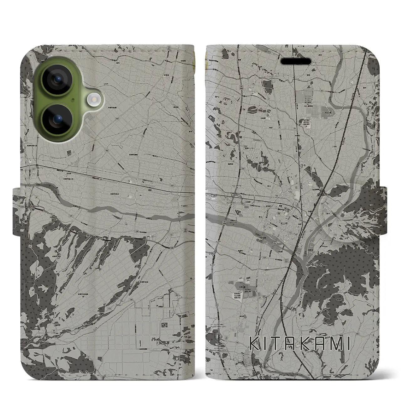 【北上(岩手県)】地図柄iPhoneケース(手帳タイプ)