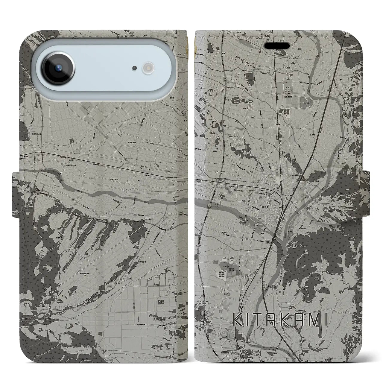 【北上(岩手県)】地図柄iPhoneケース(手帳タイプ)