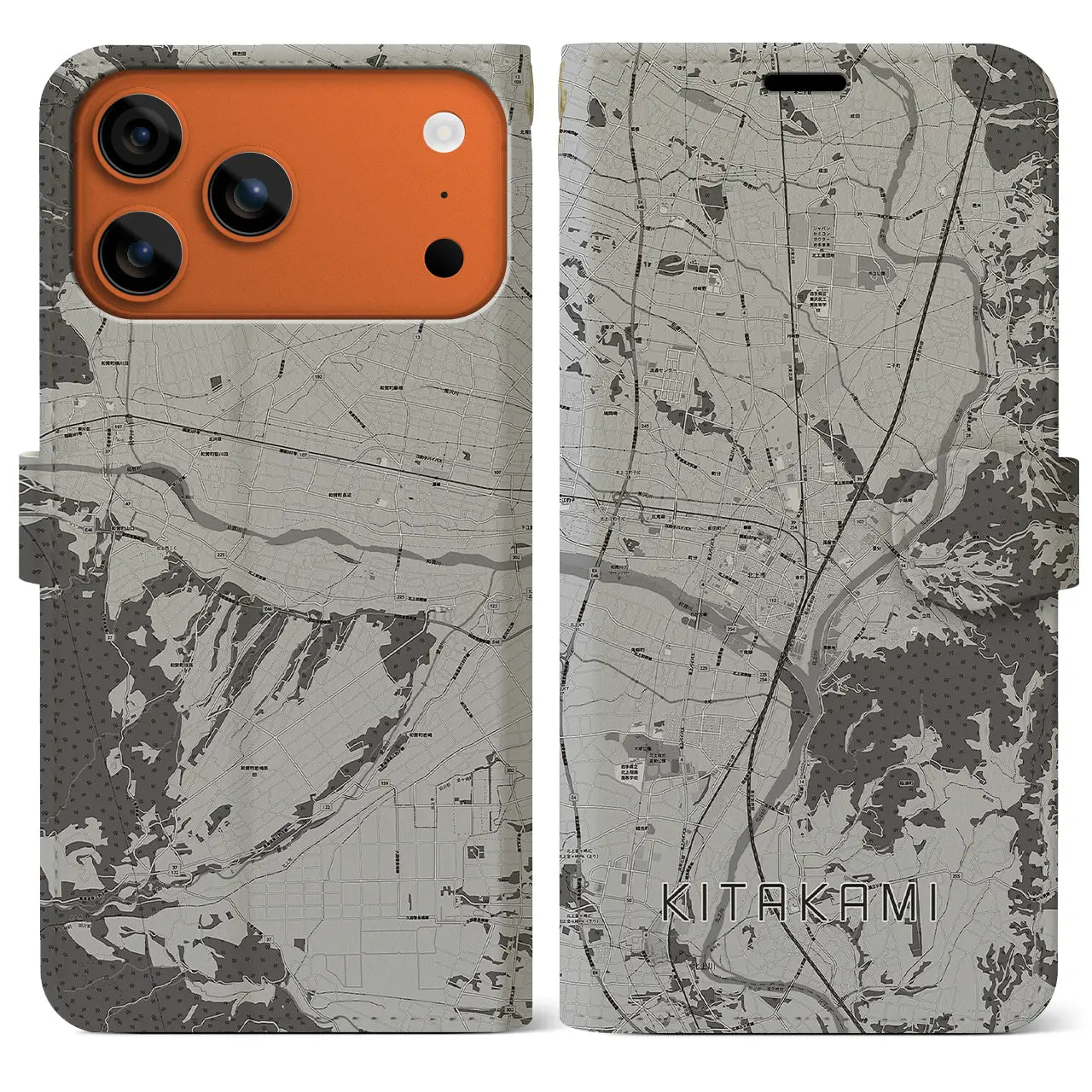 【北上(岩手県)】地図柄iPhoneケース(手帳タイプ)