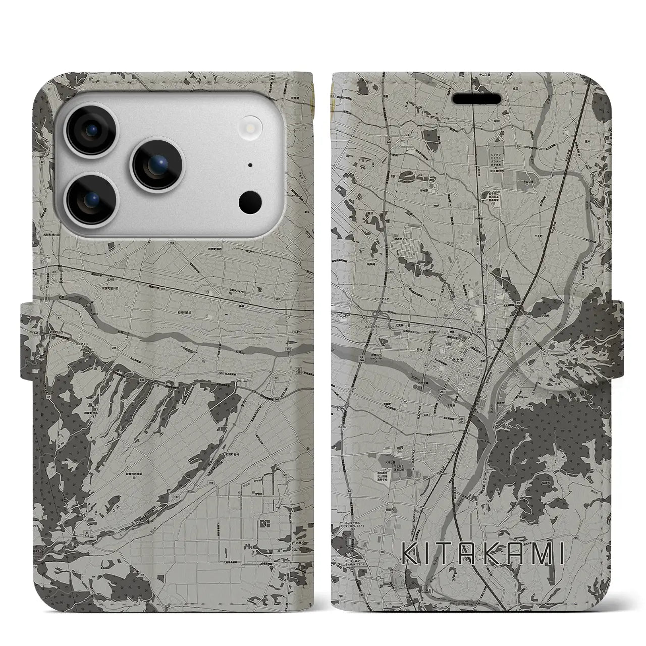 【北上(岩手県)】地図柄iPhoneケース(手帳タイプ)