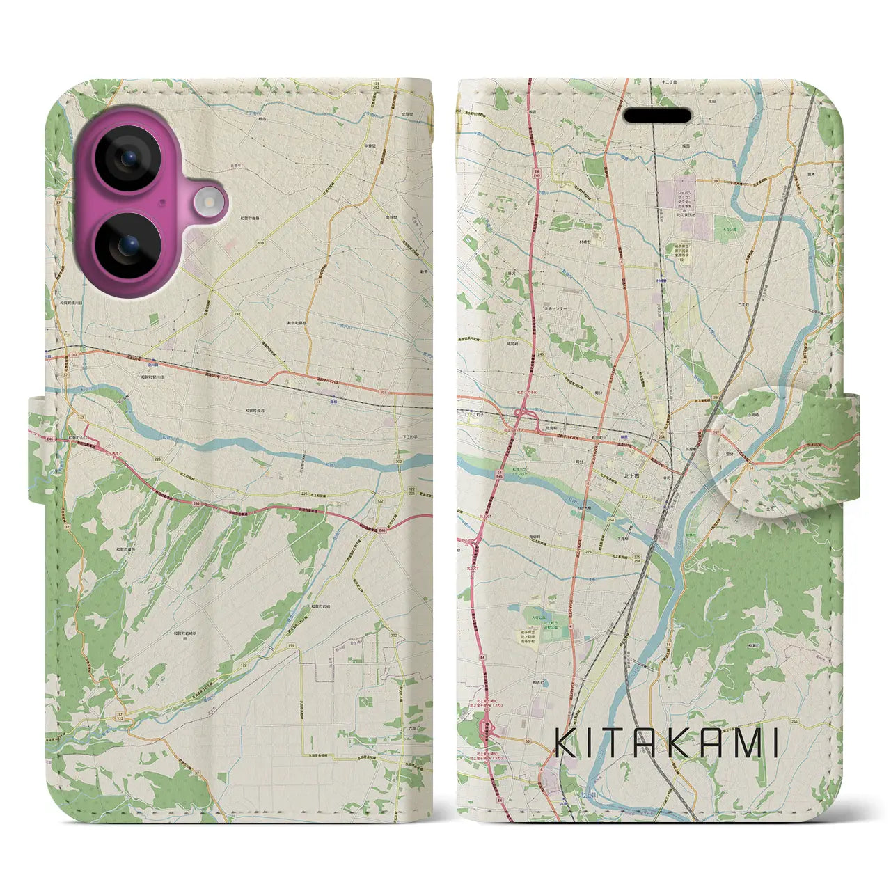 【北上(岩手県)】地図柄iPhoneケース(手帳タイプ)