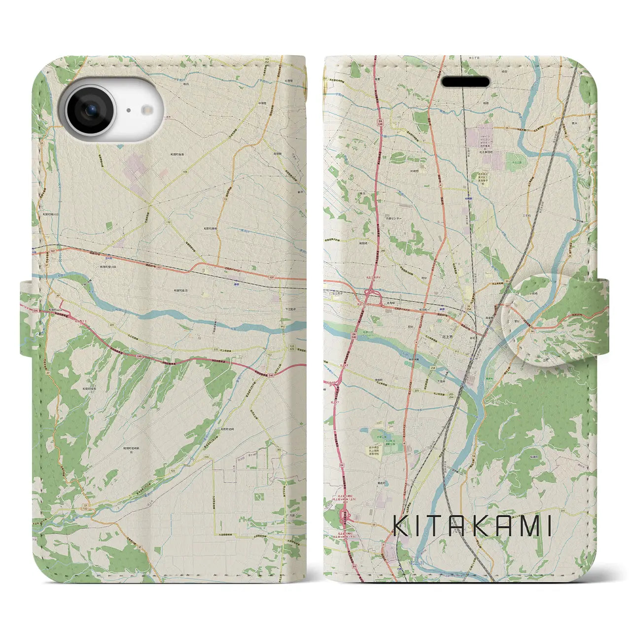 【北上(岩手県)】地図柄iPhoneケース(手帳タイプ)