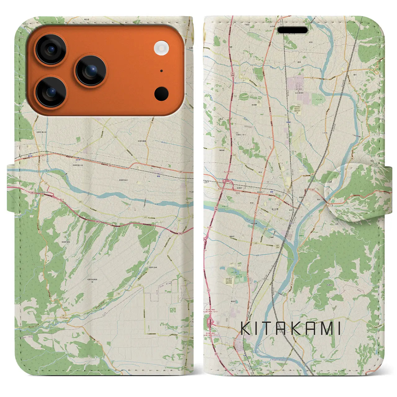 【北上(岩手県)】地図柄iPhoneケース(手帳タイプ)