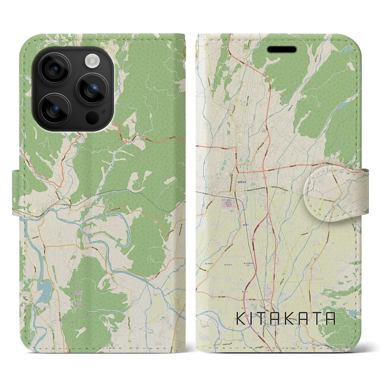 【喜多方(福島県)】地図柄iPhoneケース(手帳タイプ)ナチュラル・iPhone 16 用