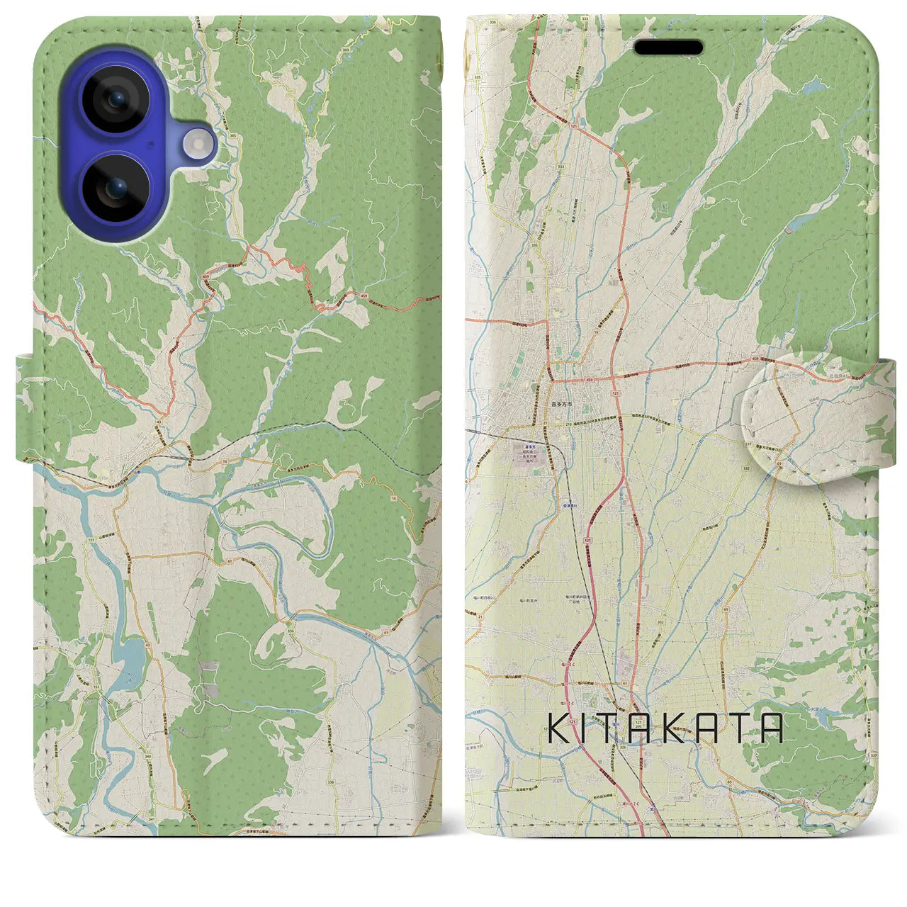 【喜多方(福島県)】地図柄iPhoneケース(手帳タイプ)ナチュラル・iPhone 16 Pro Max 用