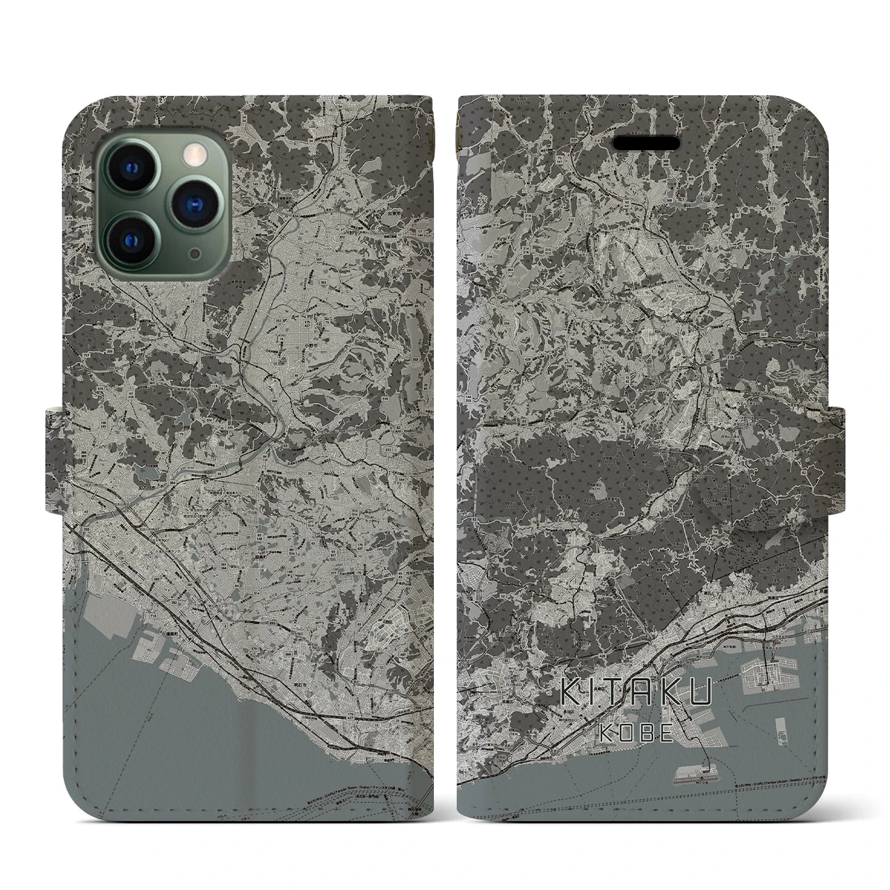 【北区(神戸市)】地図柄iPhoneケース(手帳タイプ)モノトーン・iPhone 11 Pro 用