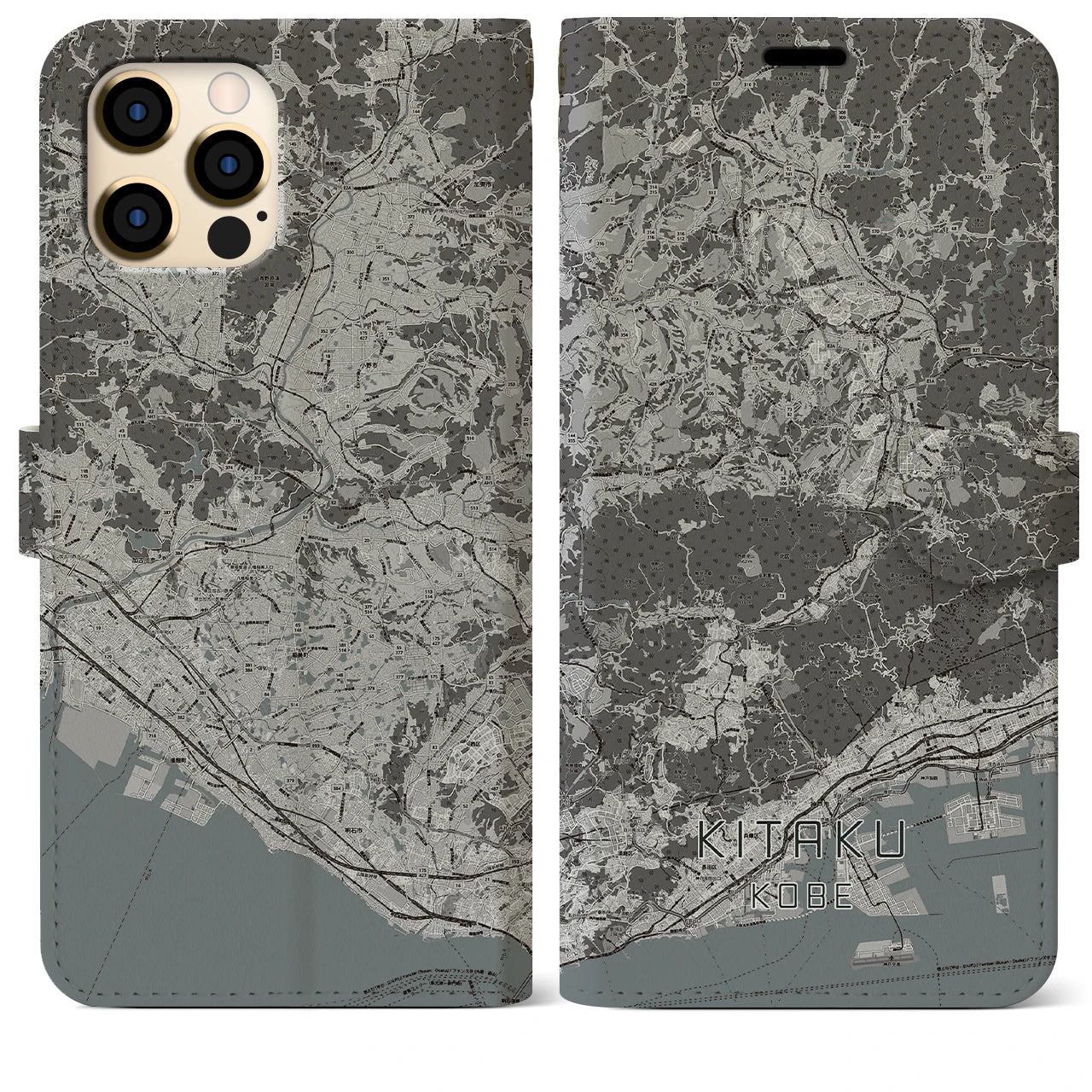 【北区(神戸市)】地図柄iPhoneケース(手帳タイプ)モノトーン・iPhone 12 Pro Max 用