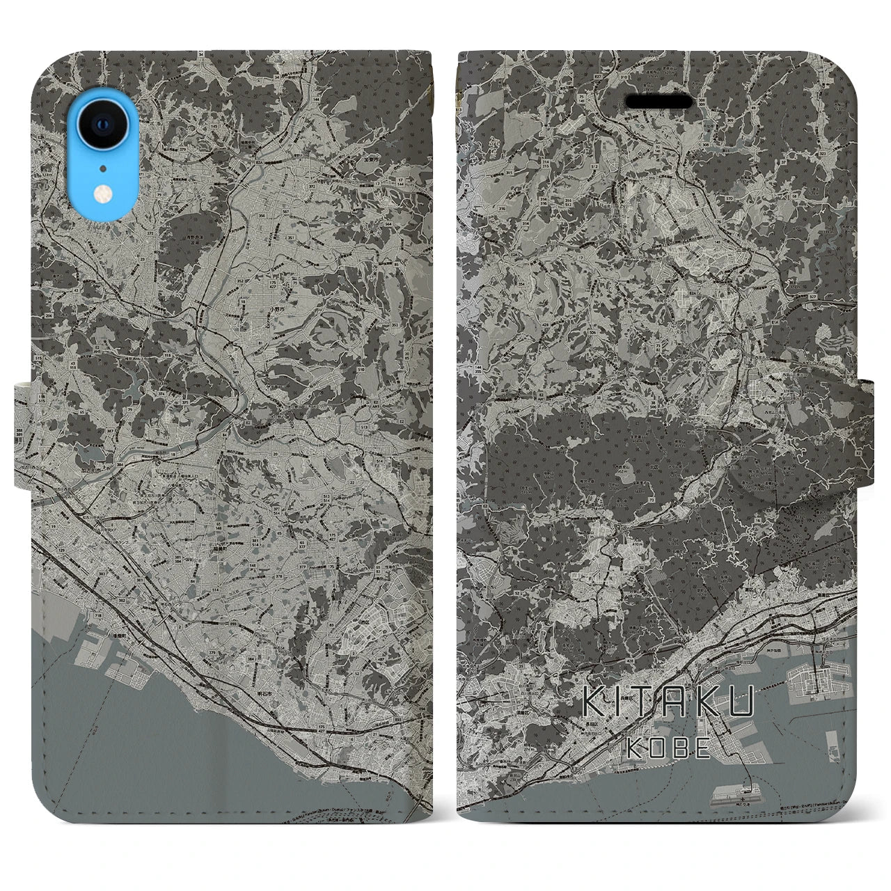 【北区(神戸市)】地図柄iPhoneケース(手帳タイプ)モノトーン・iPhone XR 用