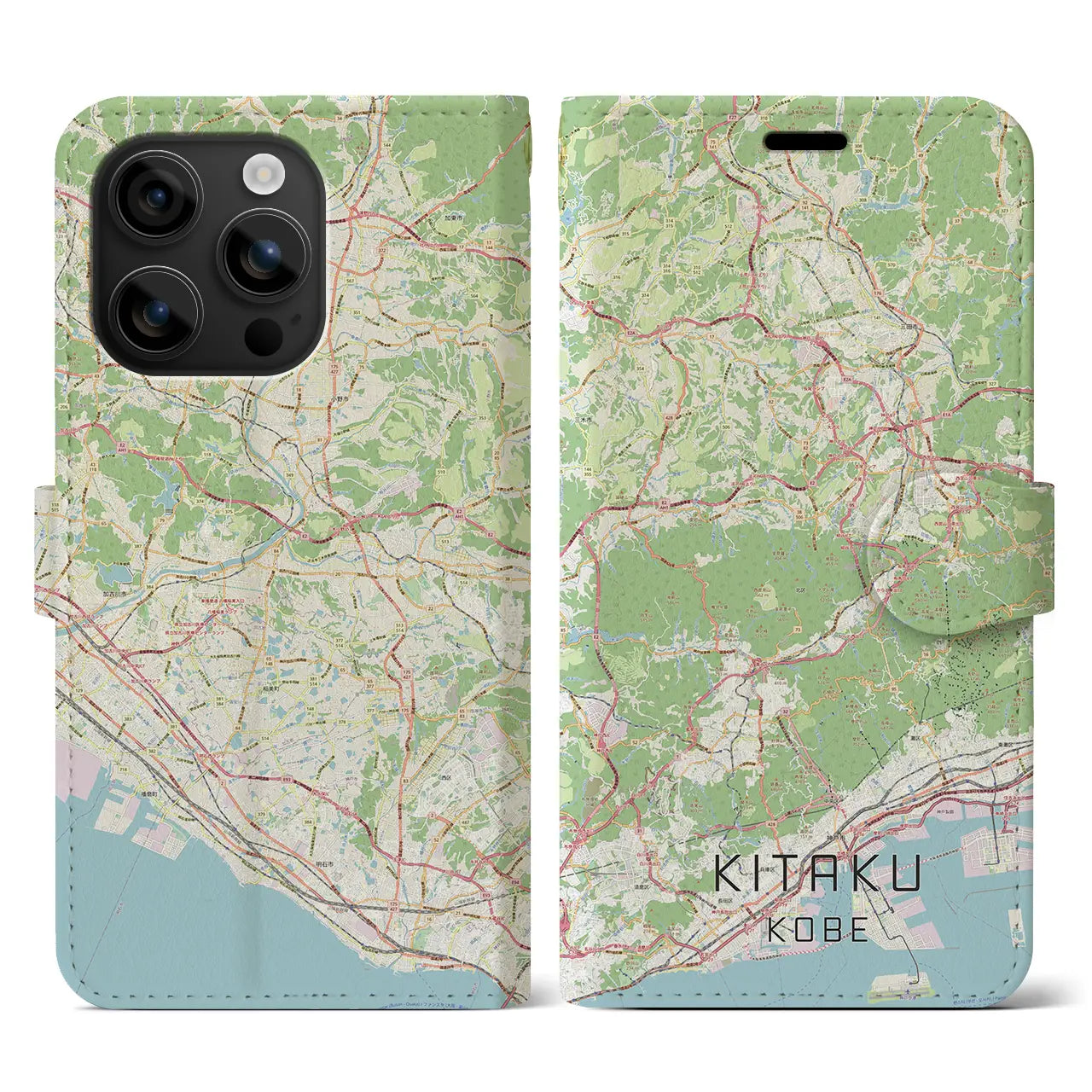 【北区(神戸市)】地図柄iPhoneケース(手帳タイプ)ナチュラル・iPhone 16 用