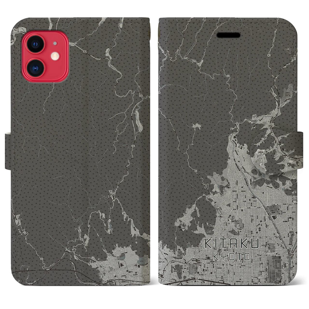 【北区(京都市)】地図柄iPhoneケース(手帳タイプ)モノトーン・iPhone 11 用