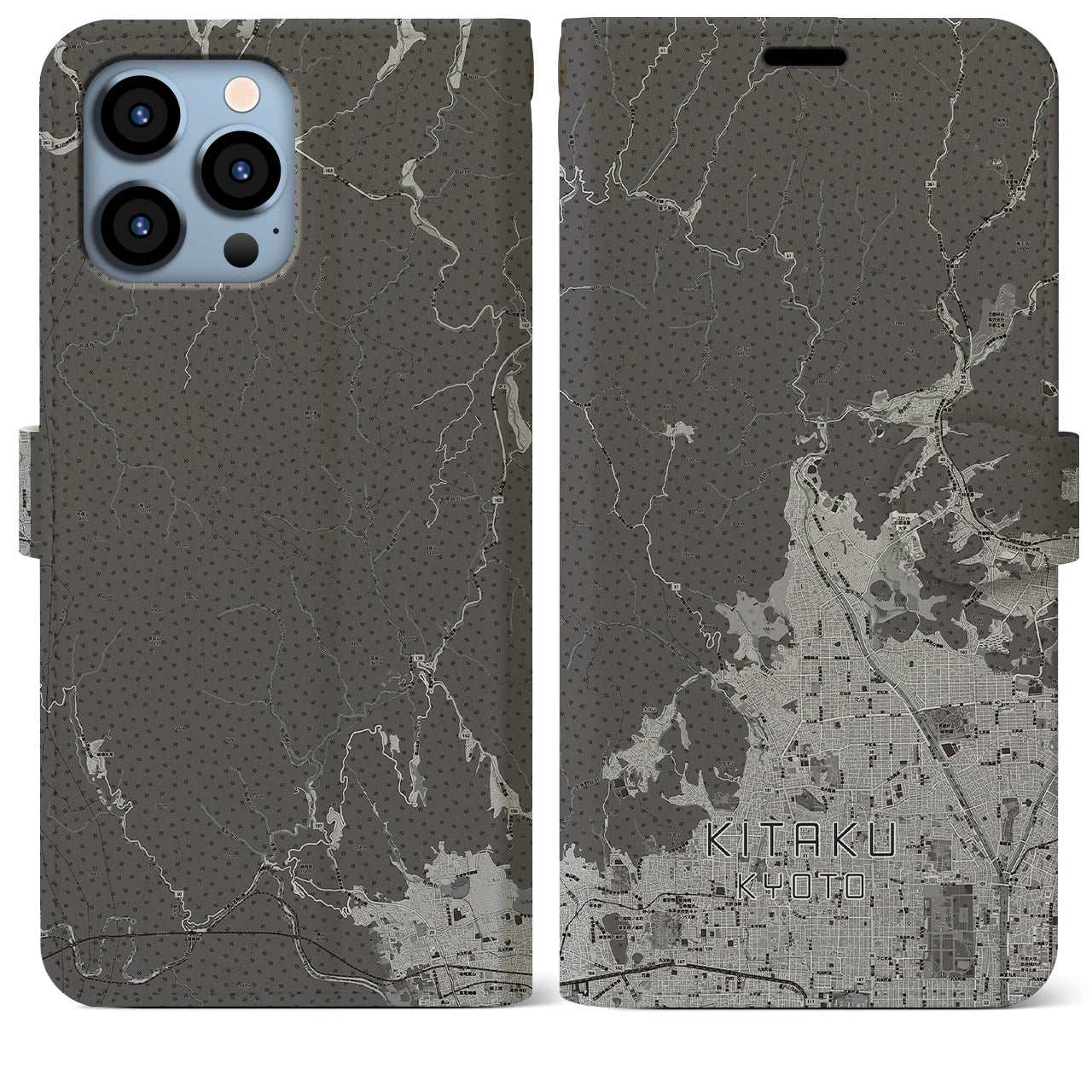 【北区(京都市)】地図柄iPhoneケース(手帳タイプ)モノトーン・iPhone 13 Pro Max 用
