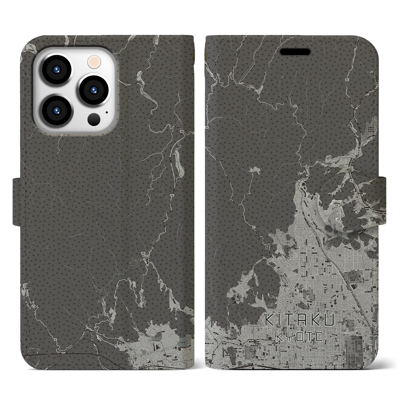 【北区(京都市)】地図柄iPhoneケース(手帳タイプ)モノトーン・iPhone 13 Pro 用